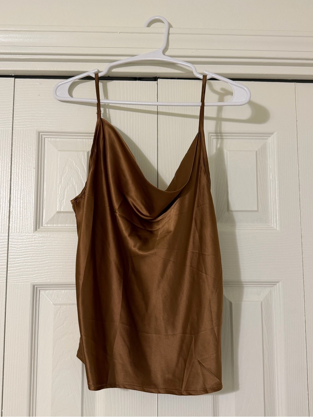 Satin Cowl Neck Camisole Tank Top - Brown